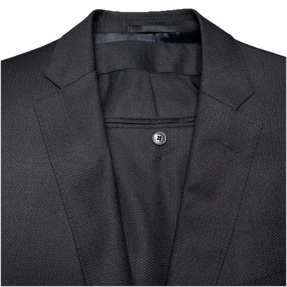 Versace Collection Suit 2 Piece (38R) (34x28.5) 2B2V Wool Silk Black Chevron